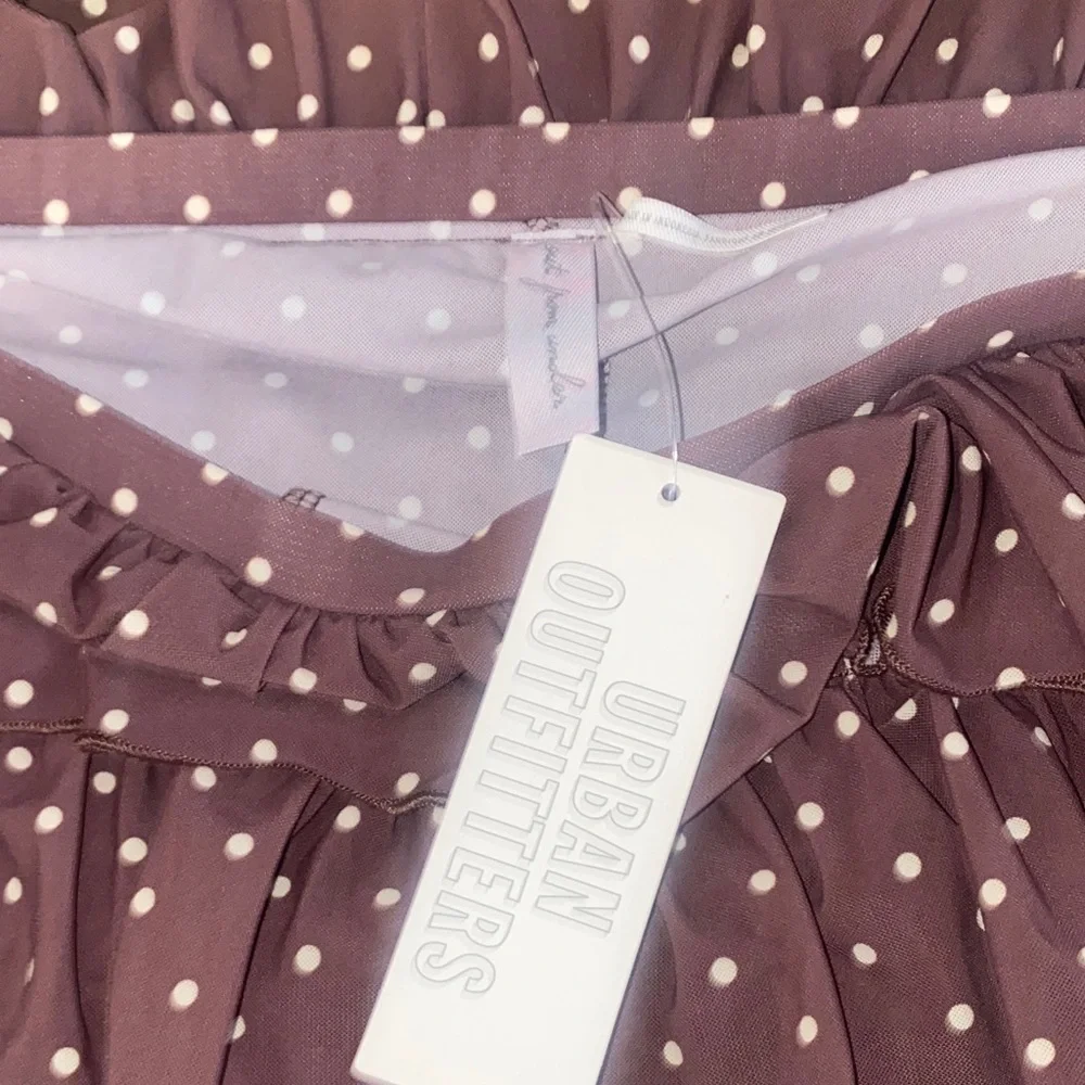 NEW Out From Under Cammy Ruffle Trim Micro Skort BROWN POLKA‎ DOT UO SIZE L